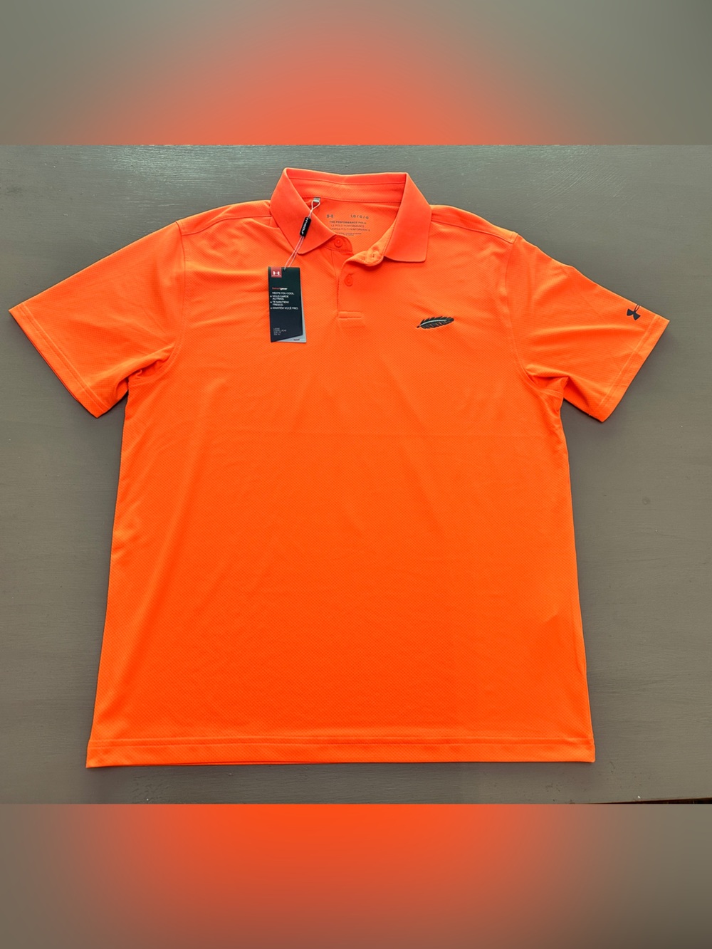 Under Armour Golf Performance Polo Shirt Men’s Large Orange Feather Logo UA L